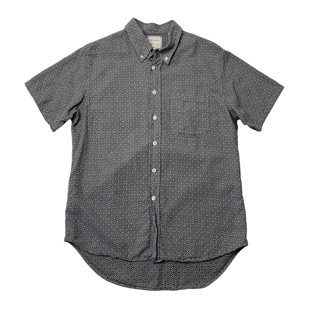 Billy Reid Shirt Mens M Medium Gray Black Standard Cut Cotton Mosaic Pattern